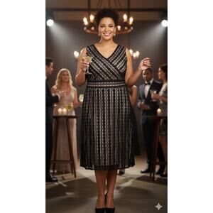 Signature Harper Black Lace Cocktail Dress 18WNude Lining Midi Wedding Guest EUC